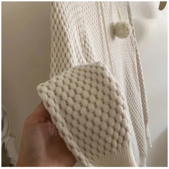 🪞 NEW hm long knit honeycomb textured hoodie long sleeve sweater in ivory gold - Picture 5 of 5